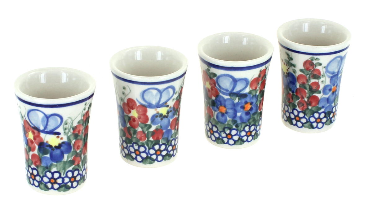 Blue Rose Polish Pottery Sierra Shooter/Shot Glass Set