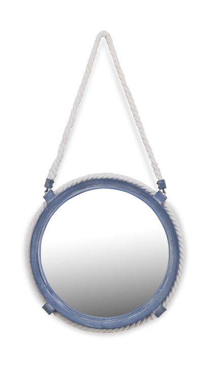 25" Blue Rope Accent Metal Framed Round Wall Mirror