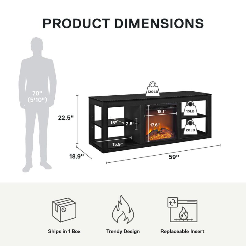 Parsons Electric Fireplace Space Heater TV Stand for TVs up to 65"