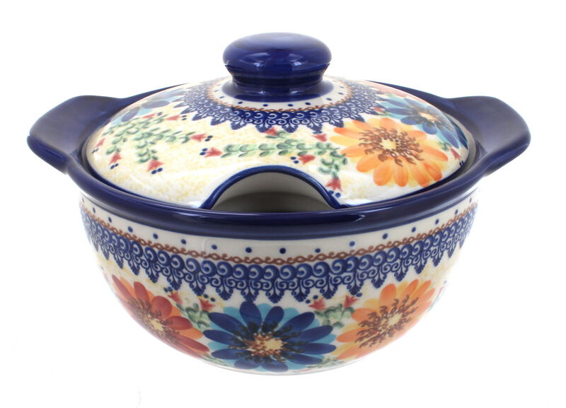 Blue Rose Polish Pottery Aztec Flower Soup Tureen