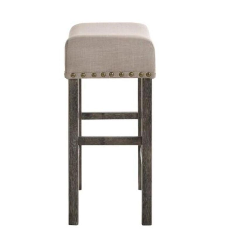 Martha II Counter Height Stool (Set-2) in Tan Linen & Weathered Gray