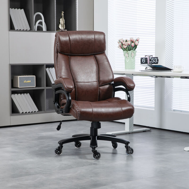 Vinsetto 400lbs Executive Office Chair for Big and Tall, High Back PU Ergonomic Computer Desk Chair with Heavy Duty Metal Base & Wheels,Dark Brown