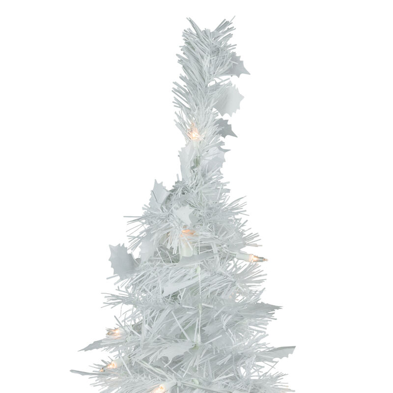 4' Pre-Lit White Tinsel Pop-Up Artificial Christmas Tree  Clear Lights