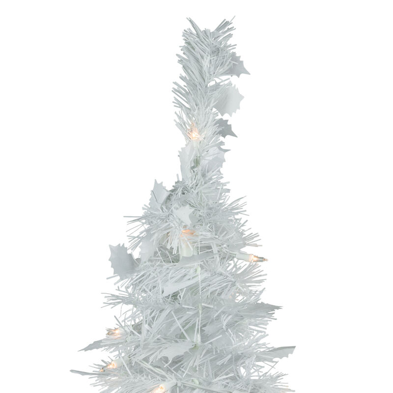 6' Pre-Lit White Tinsel Pop-Up Artificial Christmas Tree  Clear Lights