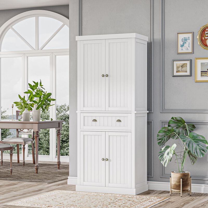 72" Pinewood Large Kitchen Pantry Storage Cabinet, Freestanding Cabinets with Doors and Shelves, Dining Room