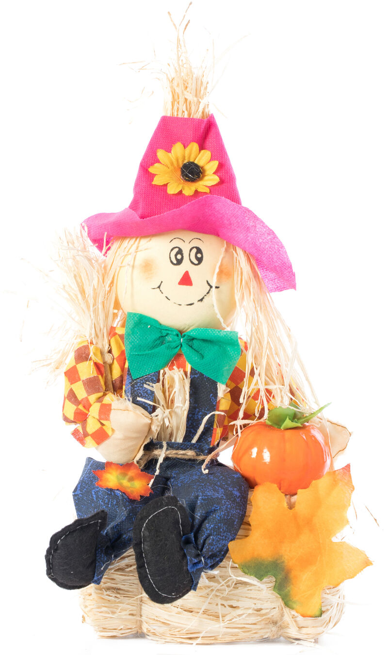 Gardenised 13 Inch Adorable Trio Yard Decor Featuring Outdoor Garden Scarecrows Relaxing Gracefully on Rustic Hay Bales. Perfect for Adding a Touch of Countryside Charm to your Outdoor Space