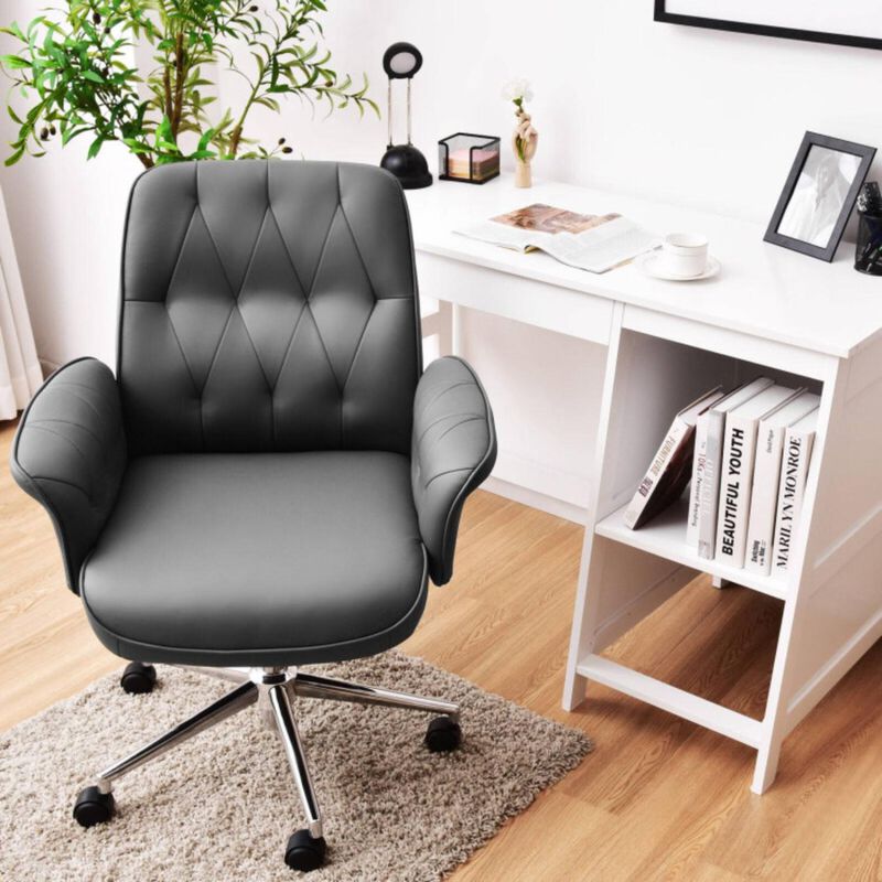 Hivvago Modern Home Office Leisure Chair PU Leather Adjustable Swivel with Armrest