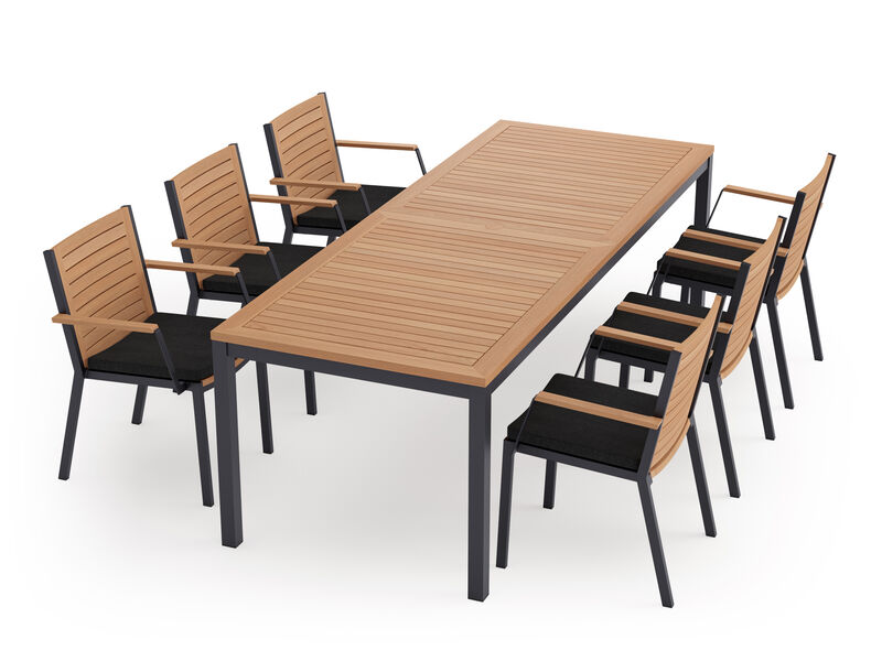 Monterey 6 Seater Dining Set with 96 in. Table - Aluminum and Teak