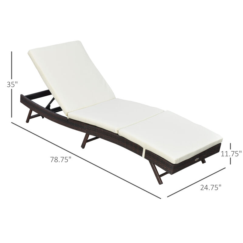 Outsunny Patio Chaise Lounge, Pool Chair with 5 Position Adjustable Backrest & Cushion, Outdoor PE Rattan Wicker Sun Tanning Seat, 24.75", White