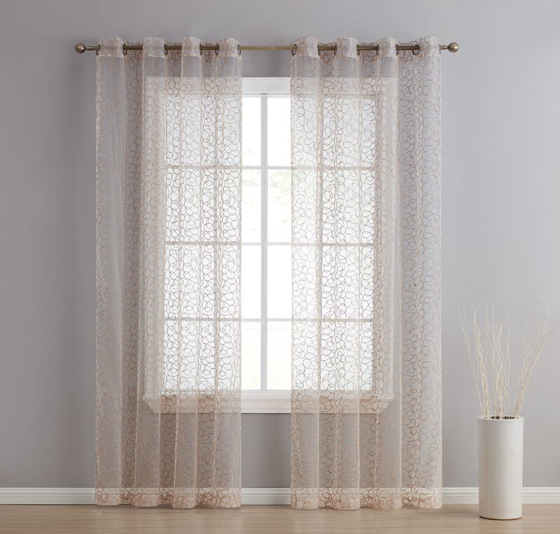 THD Francine Embroidered Premium Soft Decorative Sheer Voile Light Filtering Grommet Window Treatment Curtain Drapery Panels - Set of 2 Panels