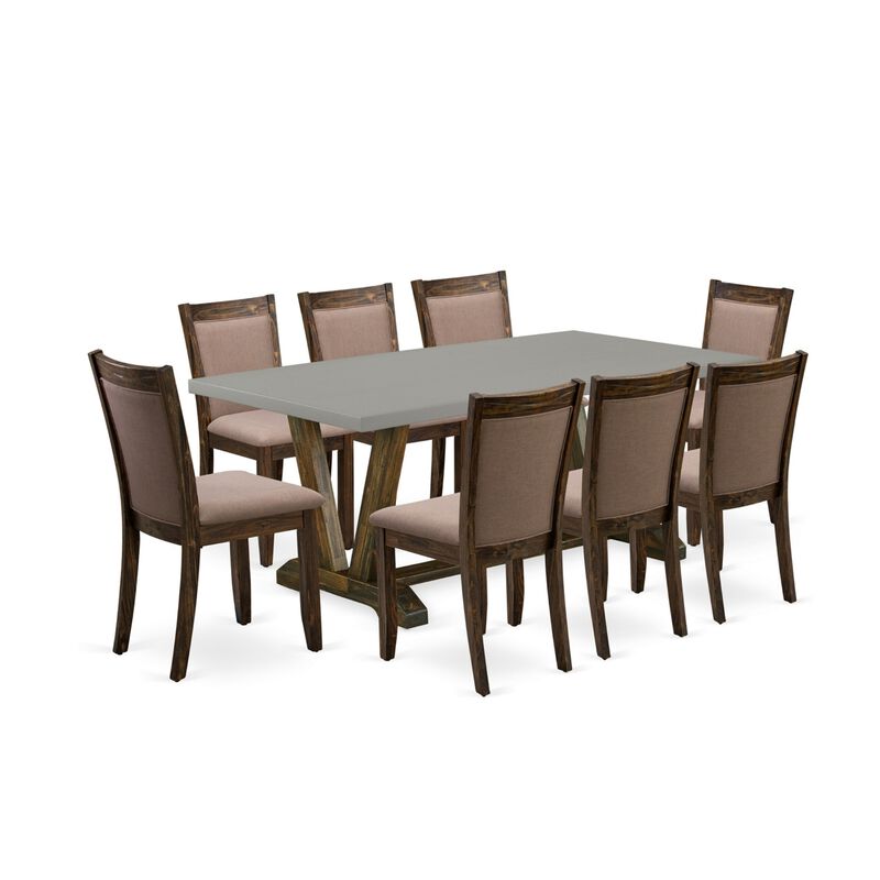 East West Furniture V797MZ748-9 9Pc Dining Set - Rectangular Table and 8 Parson Chairs - Multi-Color Color
