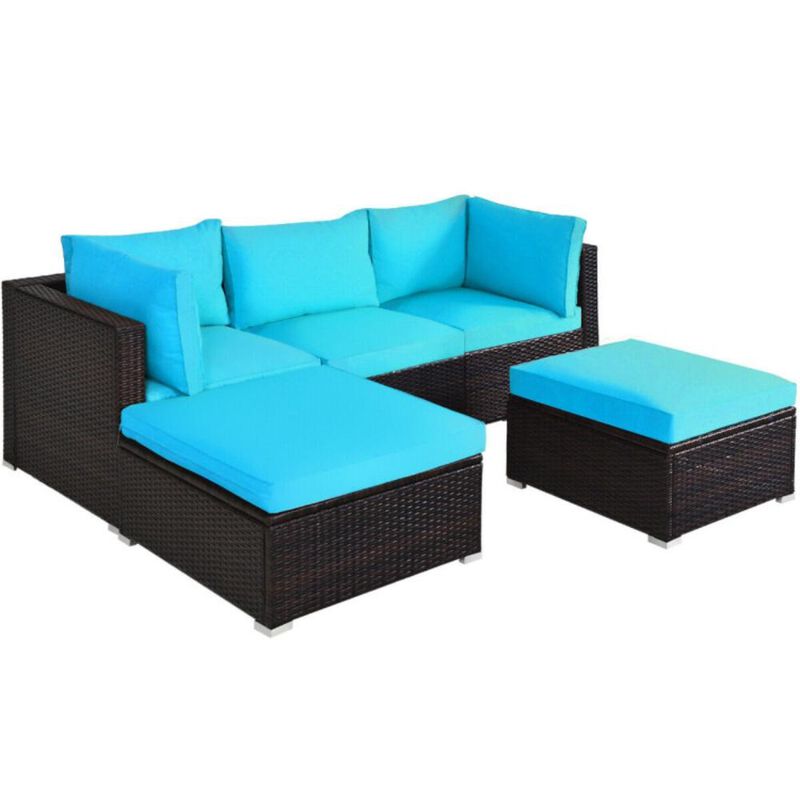 Hivvago 5 Pieces Patio Sectional Rattan Furniture Set with Ottoman Table