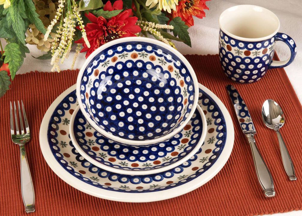 Blue Rose Polish Pottery Evergreen 4 Piece Place Setting - Service for 1