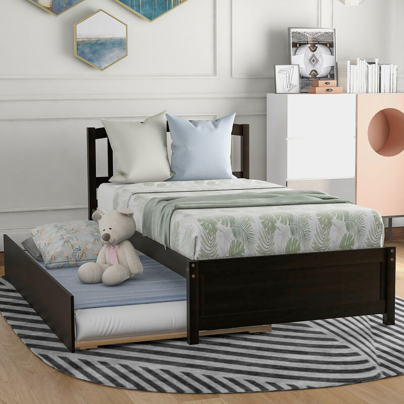 Merax Platform Bed Wood Bed Frame with Trundle