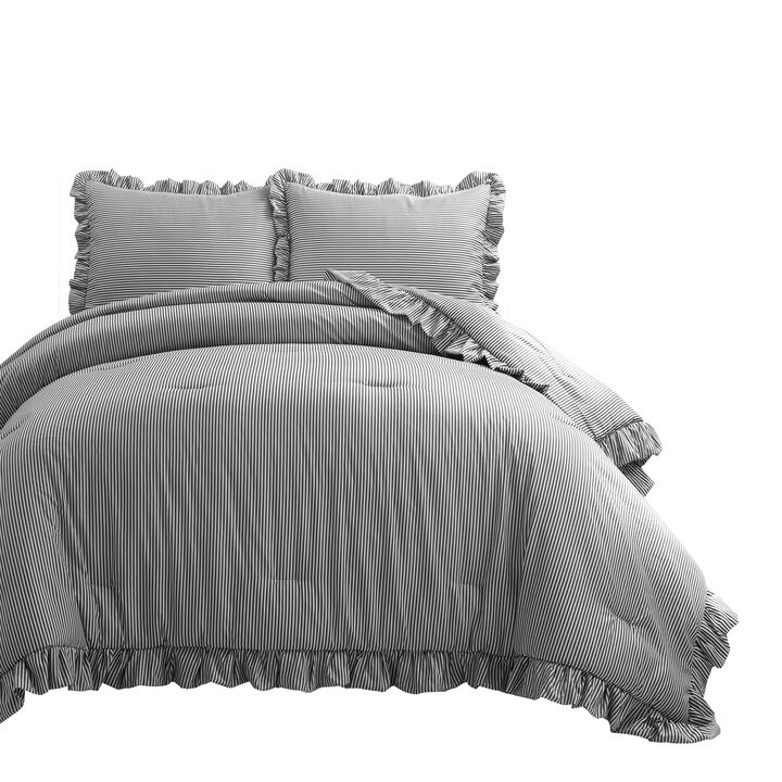 Reyna Stripe Ruffle Soft Reversible Oversized Comforter 3-Pc Set