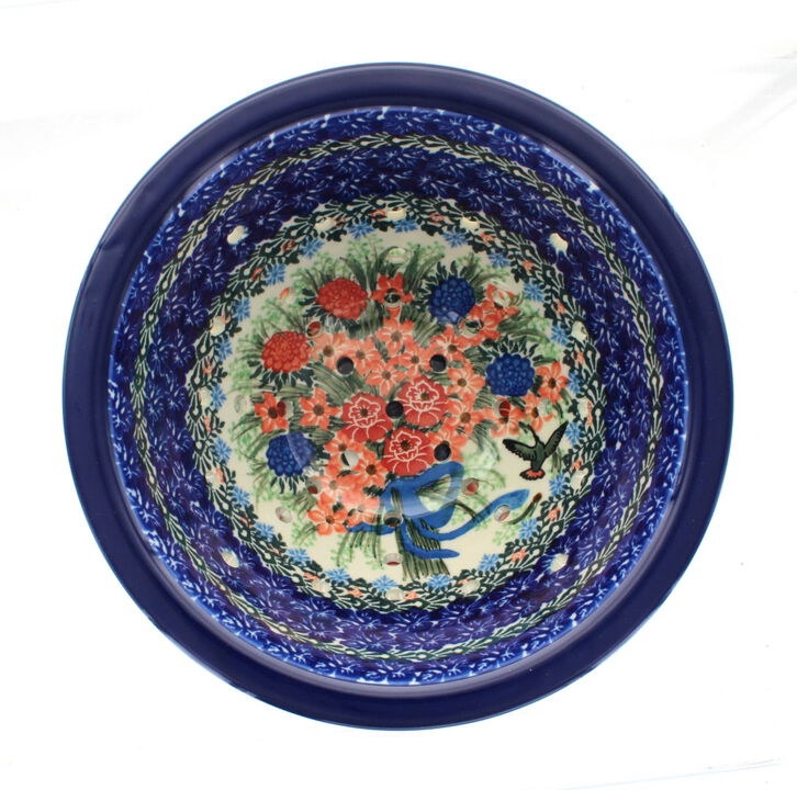 Blue Rose Polish Pottery Hummingbird Berry Bowl & Plate