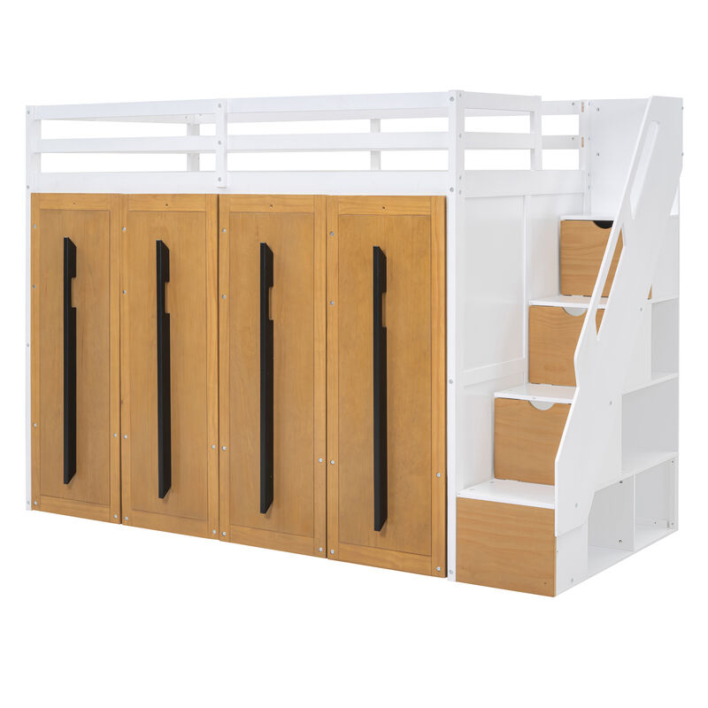 Merax Modern Loft Bed with Storage Stairs