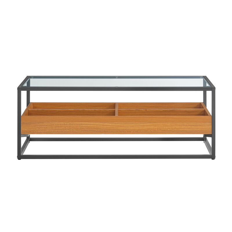 Saarinen Two-Level Modern Sunken Glass Display Shelf Rectangle Low Coffee Table