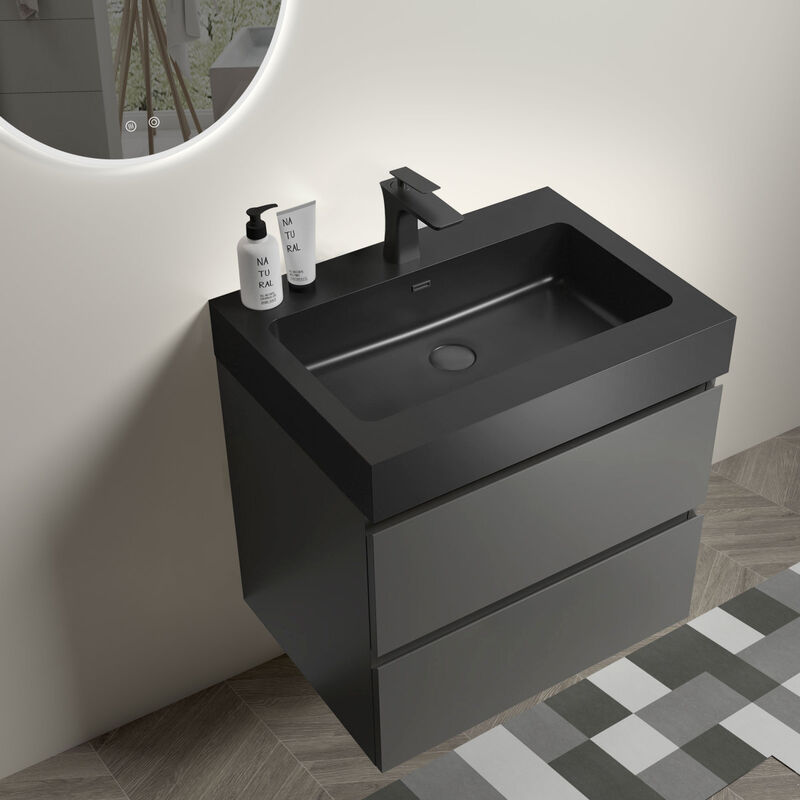 Alice 24" Gray Bathroom Vanity with Sink, Large Storage Wall Mounted Floating Bathroom Vanity for Modern Bathroom, One-Piece Black Sink Basin without Drain and Faucet