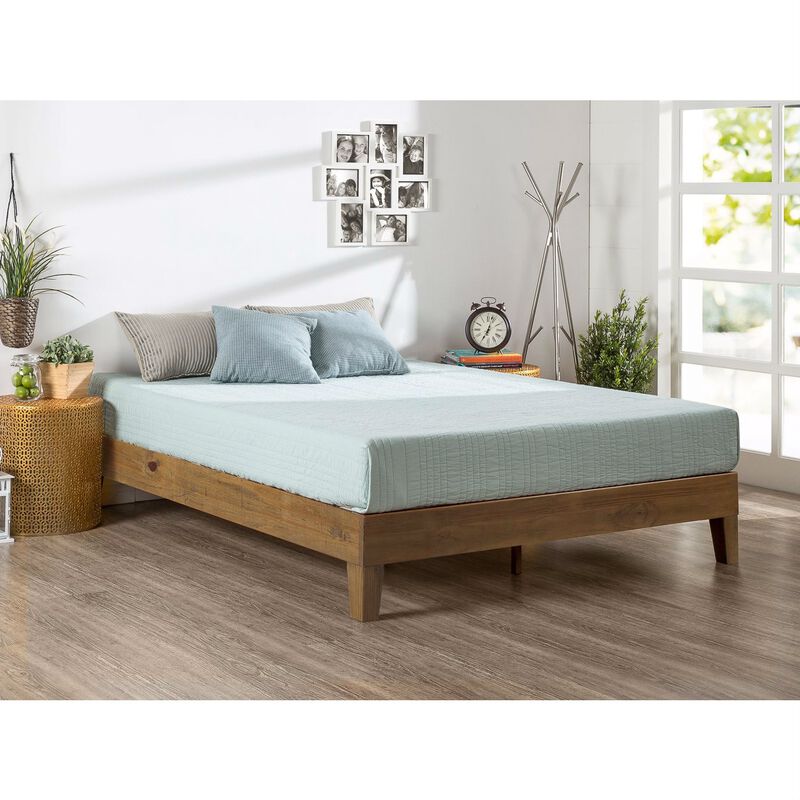 Hivvago Queen size Solid Wood Modern Platform Bed Frame in Rustic Pine Finish