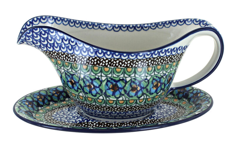 Blue Rose Polish Pottery Maia Gravy Boat & Plate