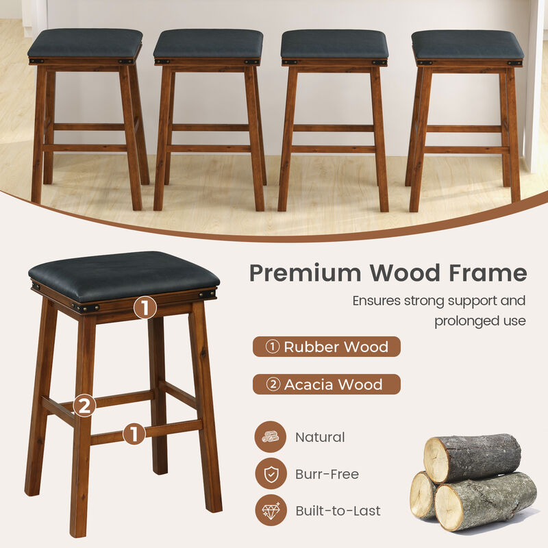 Set of 2 Dining Bar Stool with Rubber Wood