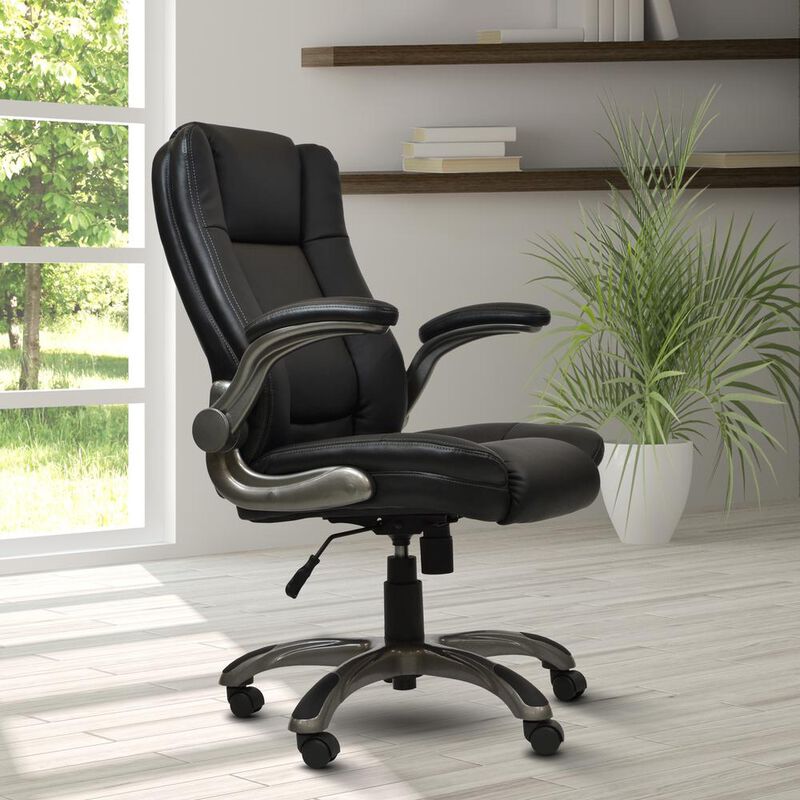 Techni Mobili Medium Back Executive Office Chair with Flip-up Arms. Color: Black