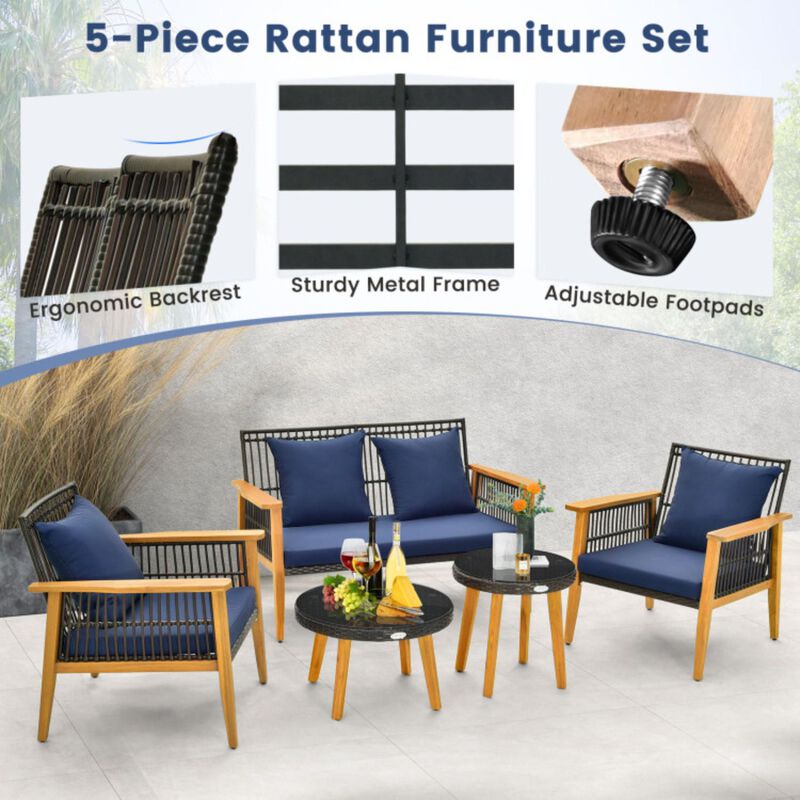 Hivvago 5 Piece Outdoor Conversation Set with 2 Coffee Tables for Backyard Poolside