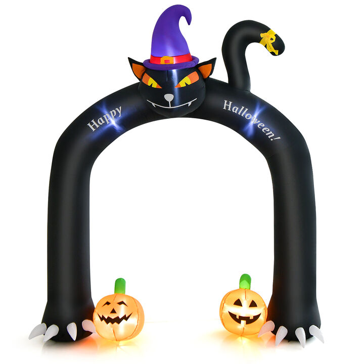 9 Feet Halloween Inflatable Cat Archway with Wizard Cat and Pumpkins