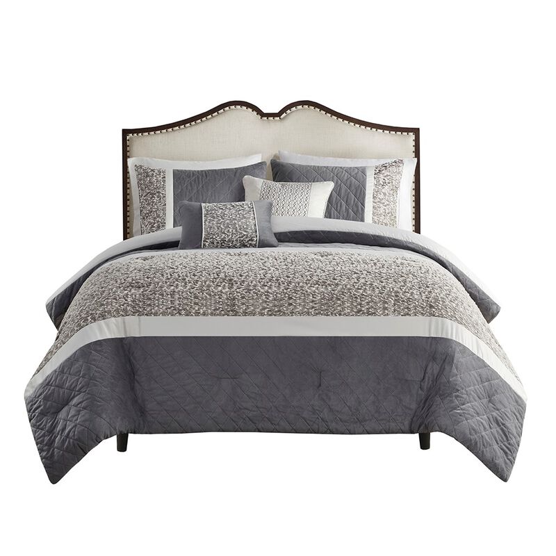 Gracie Mills Cecilia 5 Piece Textured Jacquard Stripe Comforter Set with Throw Pillows