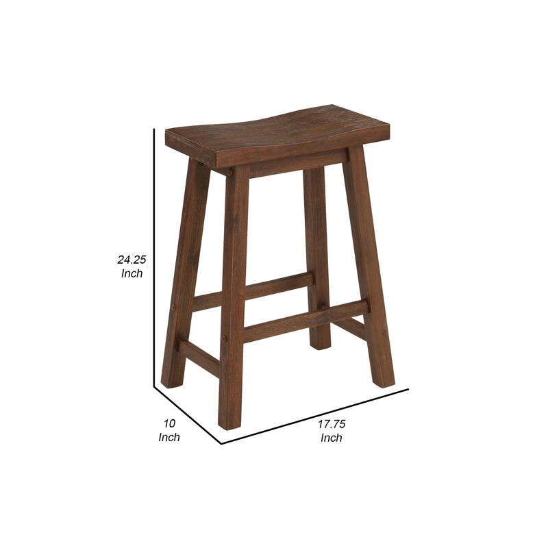 Saddle Design Wooden Counter Stool with Grain Details, Brown-Benzara