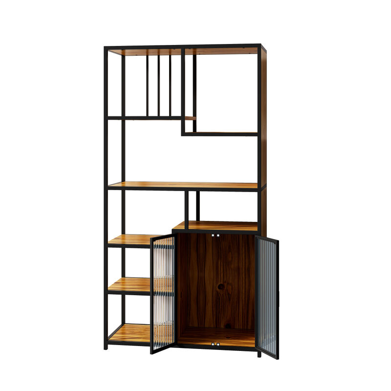 Multipurpose Bookshelf Storage Rack, with Enclosed Storage Cabinet, for Living Room, Home Office, Kitchen(Combined Type)