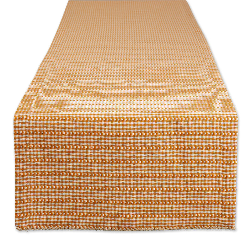 14" x 72" White and Orange Pumpkin Spice Farmhouse Gingham Table Runner