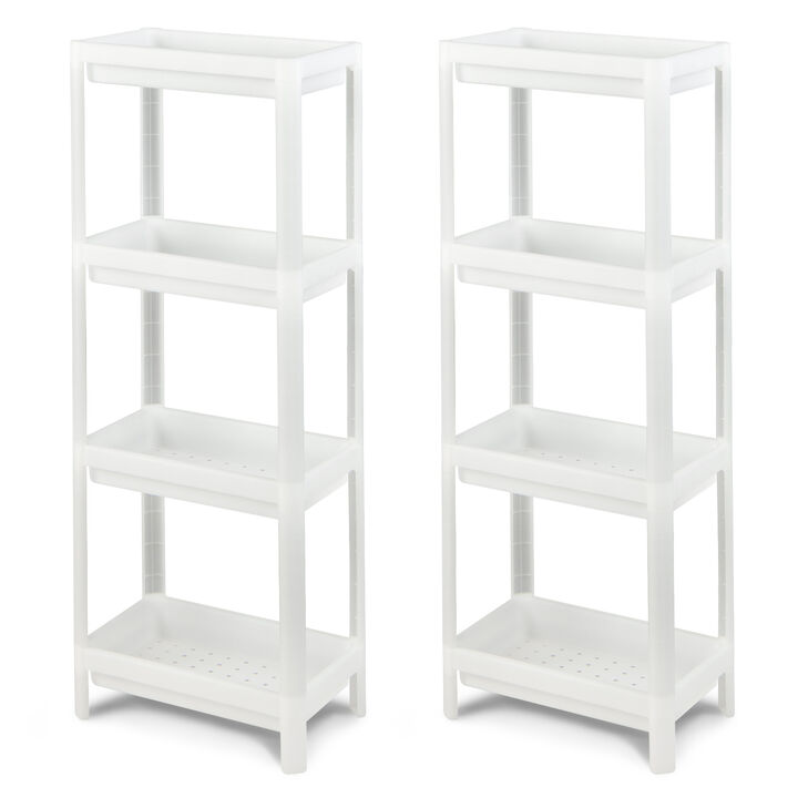 2 Packs 4-Tier Detachable Slim Storage Cart with Drainage Holes for Small Space-White