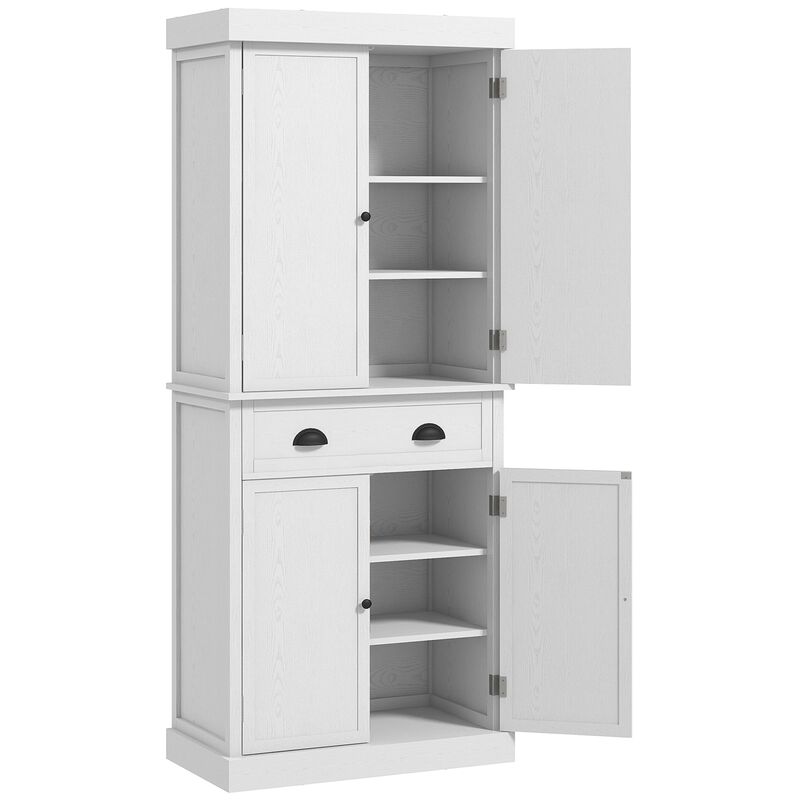 72" White Freestanding Kitchen Pantry: Spacious Storage, Shelves