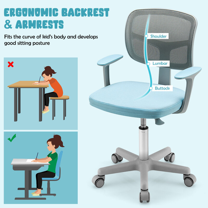 Adjustable Desk Chair with Auto Brake Casters for Kids