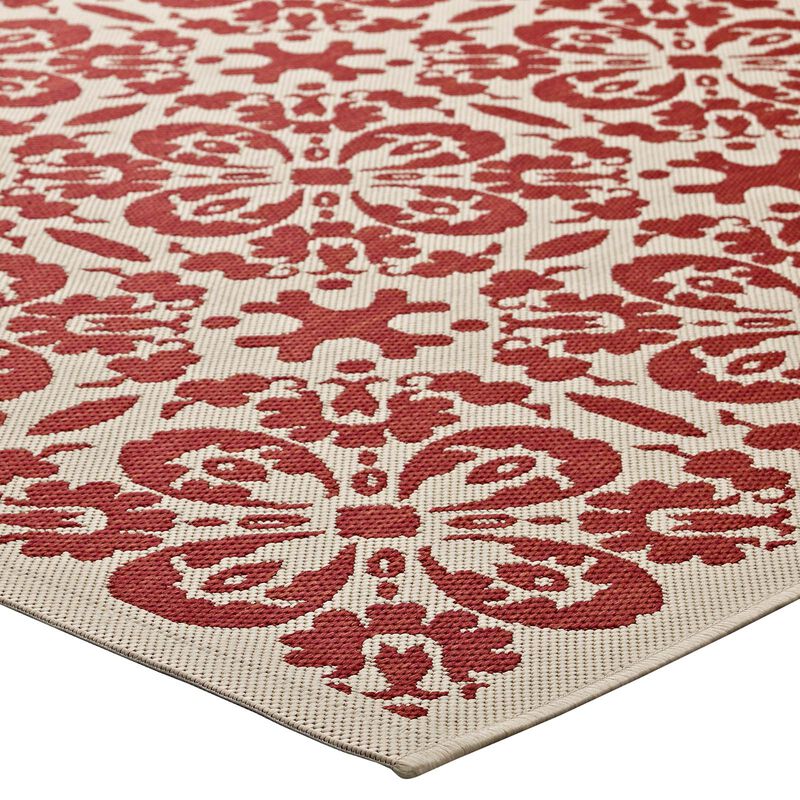 Ariana Vintage Floral Trellis 5x8 Indoor and Outdoor Area Rug - Red and Beige