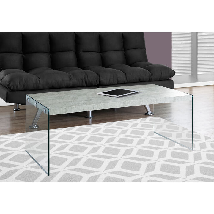 Monarch Specialties I 3230 Coffee Table, Accent, Cocktail, Rectangular, Living Room, 44"L, Tempered Glass, Laminate, Grey, Clear, Contemporary, Modern