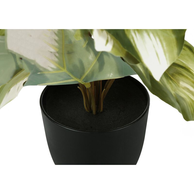 Monarch Specialties I 9584 - Artificial Plant, 13" Tall, Monstera Calthea, Indoor, Faux, Fake, Table, Greenery, Potted, Set Of 2, Decorative, Green Leaves, Black Pots