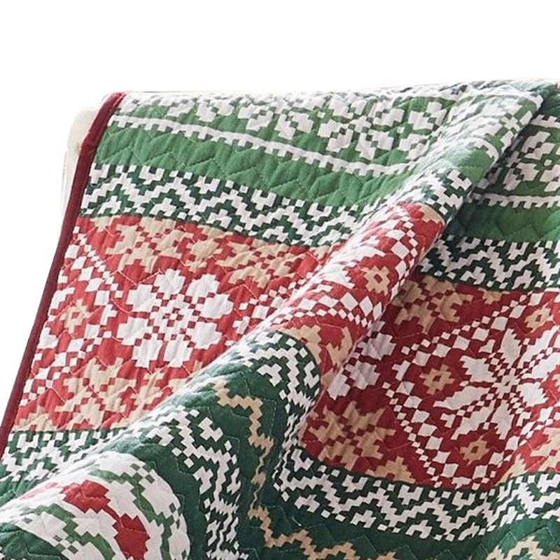 Live 50 x 60 Quilted Throw Blanket, Dutch Velvet, Winter Print, Green, Red - Benzara