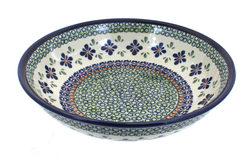 Blue Rose Polish Pottery Floral Butterfly Large Salad Bowl