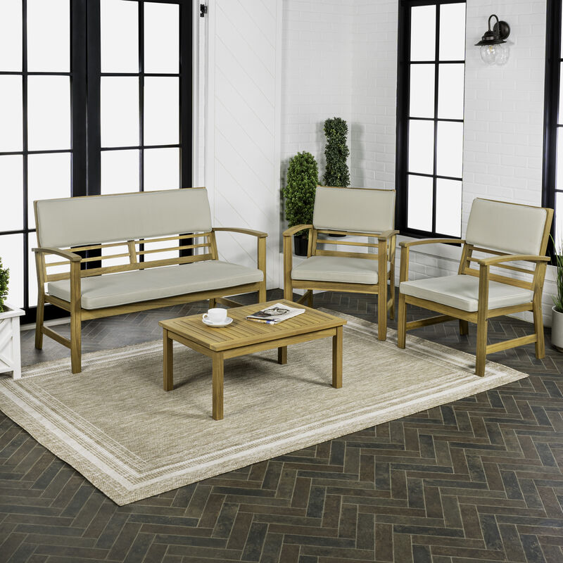 Barclay 4-Piece Modern Coastal Acacia Wood Conversation Outdoor Patio Set with Cushions