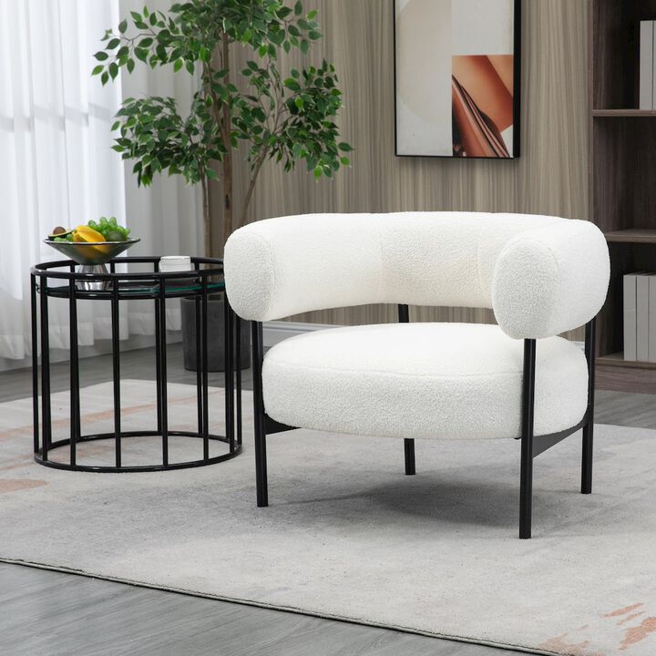 Glamour Home Ayuka White Boucle Fabric Accent Chair with Black Iron Legs