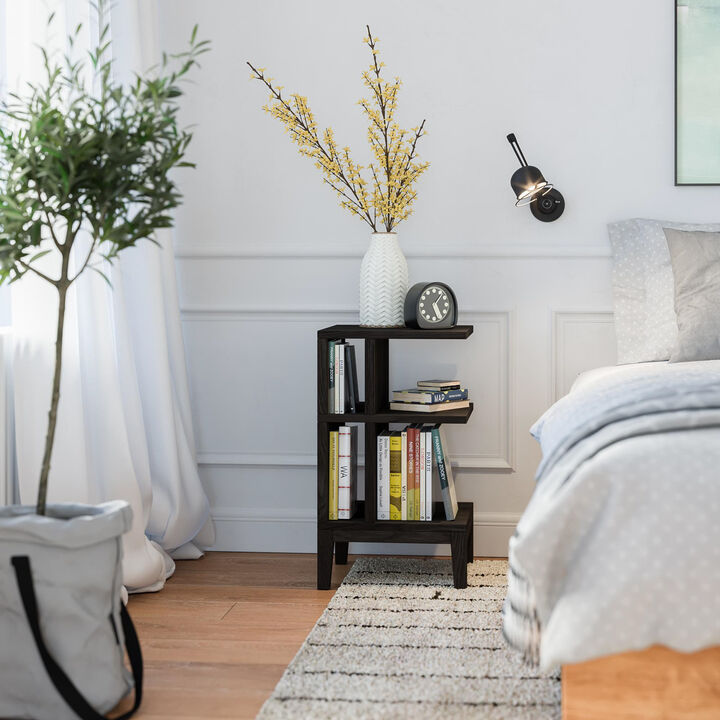 Black Hardwood Stand with Three Shelves - High-end Modern Farmhouse Side Table