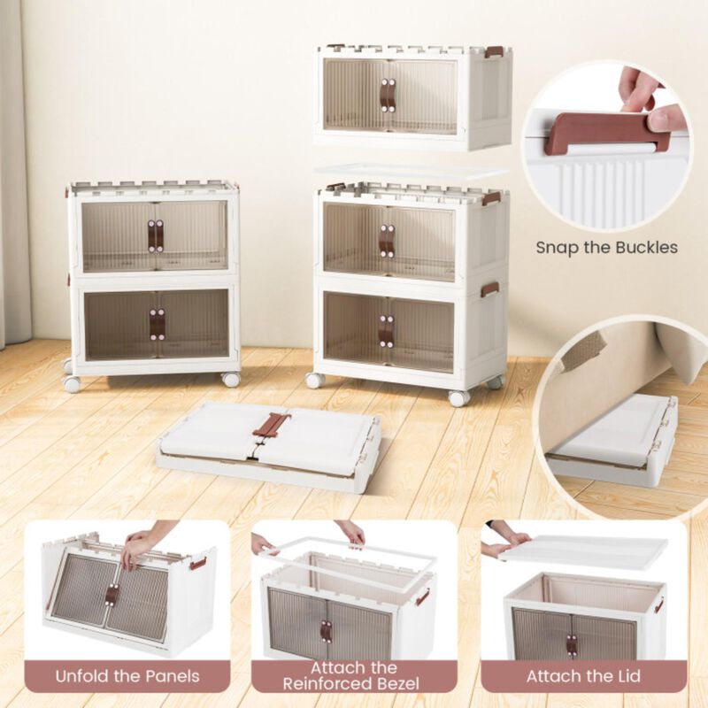 Hivvago 25.5/60 Gal 3-Tier Stackable Storage Boxes Bins with Magnetic Doors and Lockable Casters