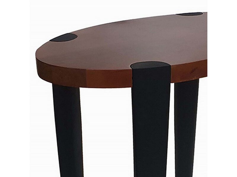 Max 23 Inch Oval Top End Side Table, Mango Wood, Iron Frame, Brown, Black - Benzara