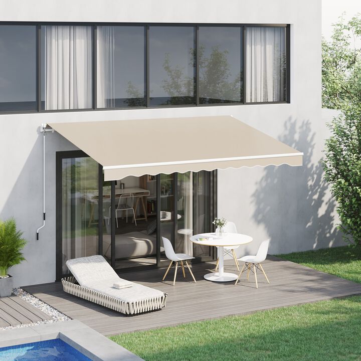 Beige Sun Blocker: 12'x10' Manual Retractable Patio Awning
