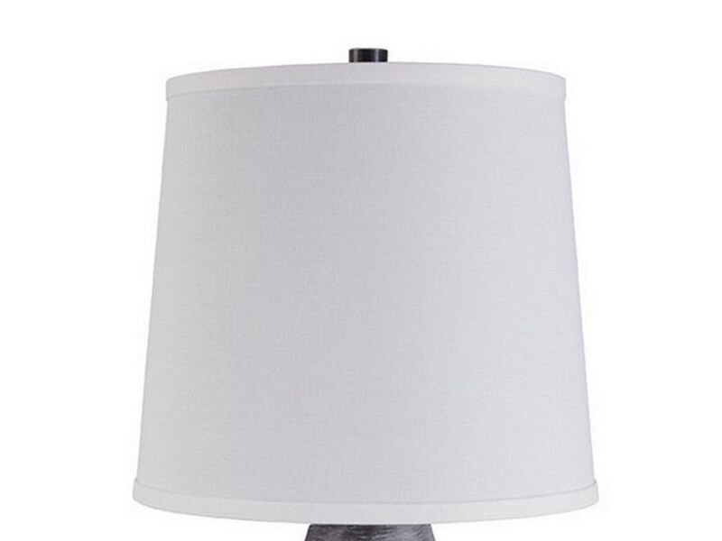 Vase Shape Resin Table Lamp with Fabric Shade, Set of 2, Gray and White - Benzara