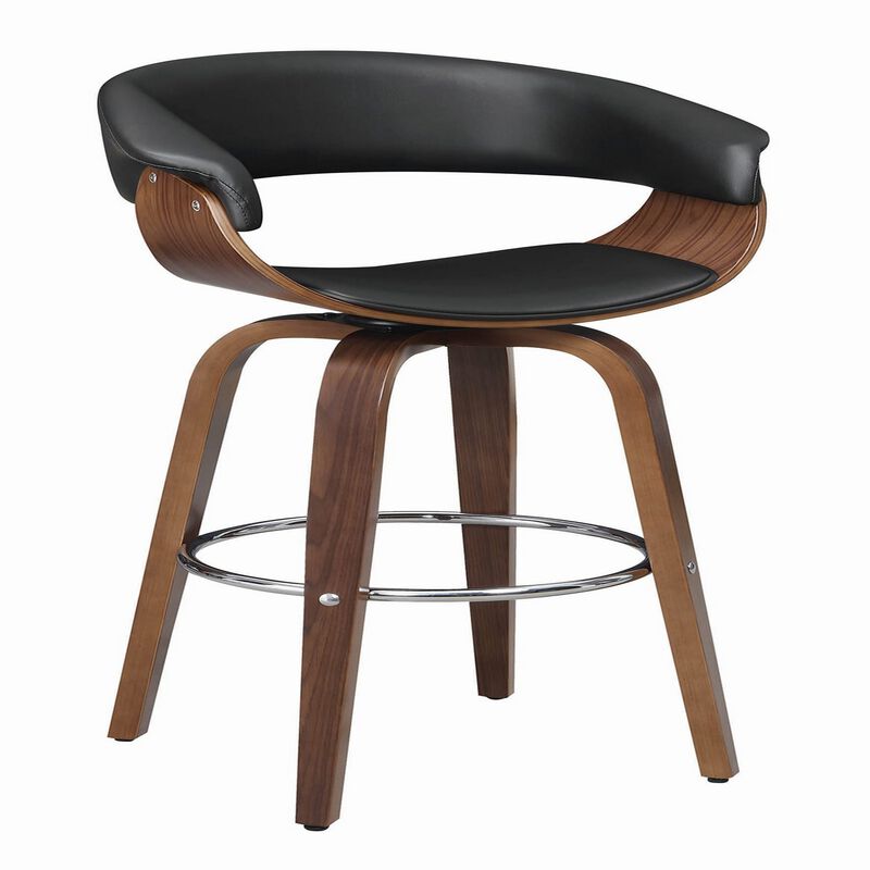 Leatherette Wooden Swivel Bar Stool with Spider Legs, Brown and Black-Benzara