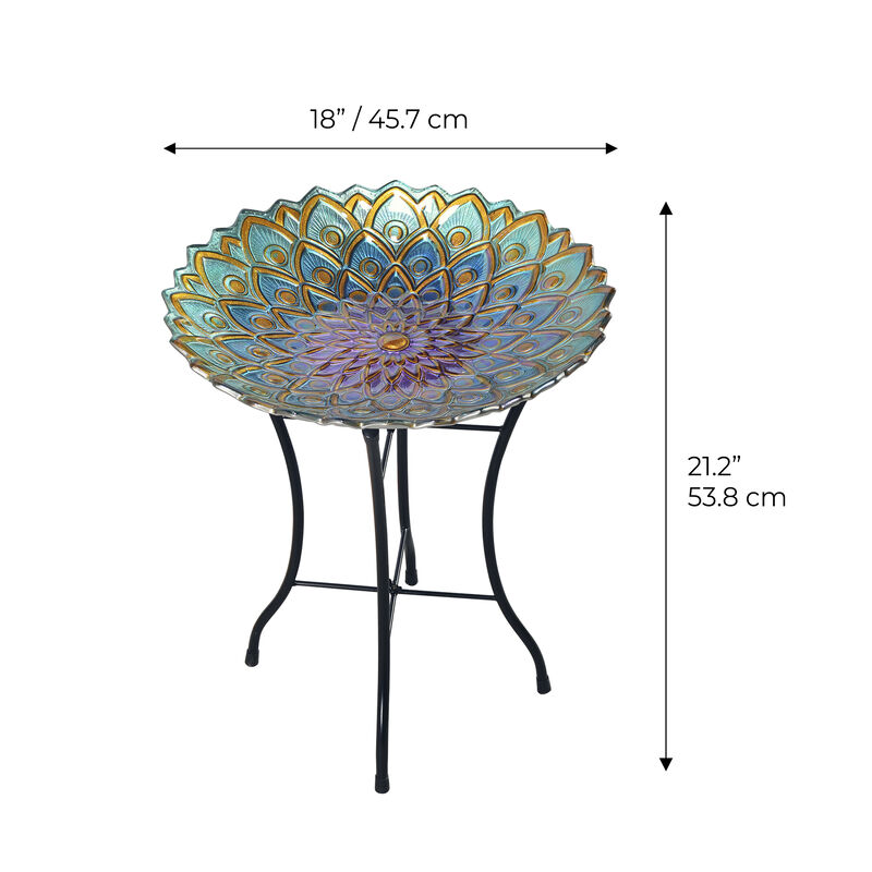 Teamson Home - Outdoor 18 Inch Handpainted Mosaic Flower Fusion Glass Bird Bath w/ Stand